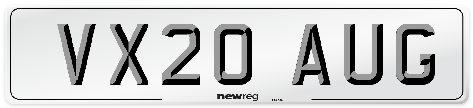 VX20 AUG Number Plate from New Reg